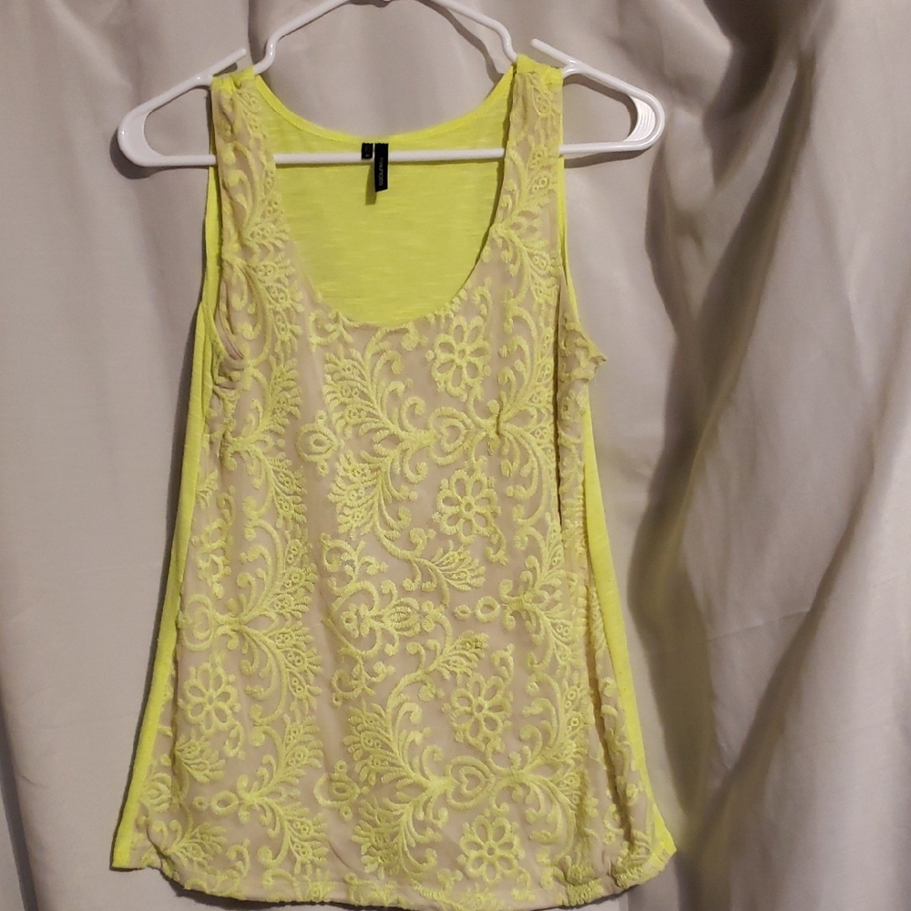 Maurices Neon Yellow Lace Tank Top
